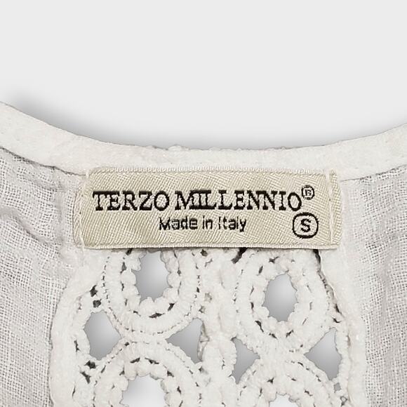 Terzo Millennio 100% Linen White Crochet Tunic Top Small High-lo Italy - Picture 6 of 10